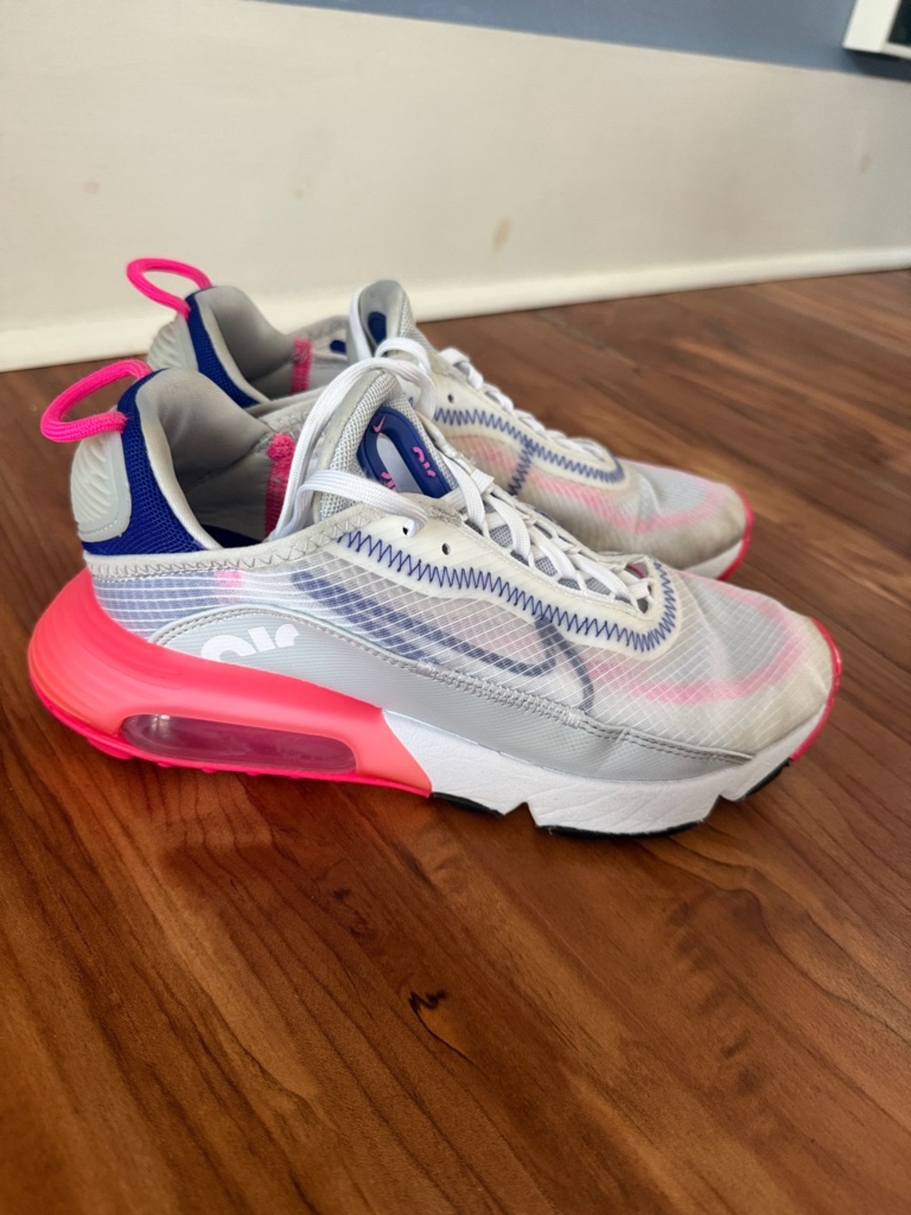 Nike White and Hot Pink Air Max 2090 Sneakers